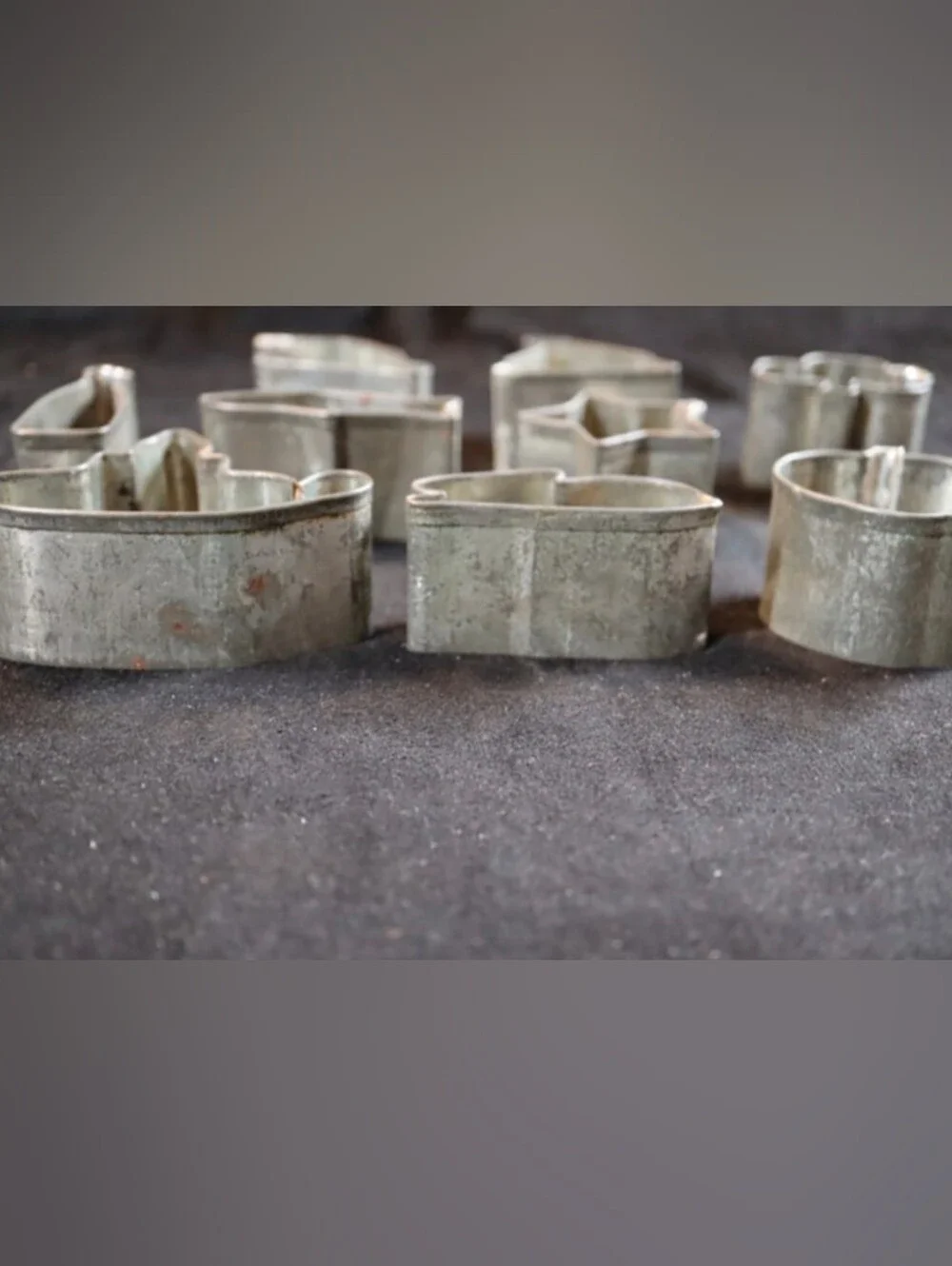 Antique Primitive Tin Metal Cookie & Kreamer Biscuit Cutters Lot of 11 Shapes
